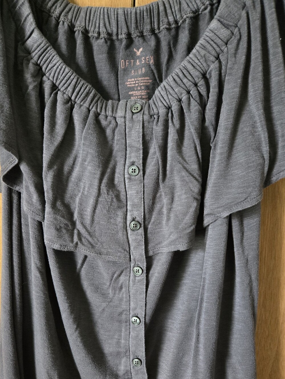 Slate Gray Ruffled Button-Front Top - Picture 2 of 5